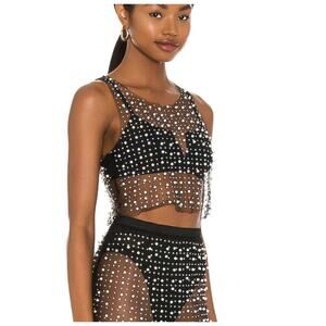 NWT Beach Bunny Glitzy Girl Pearl and Rhinestone Mesh Tank Top